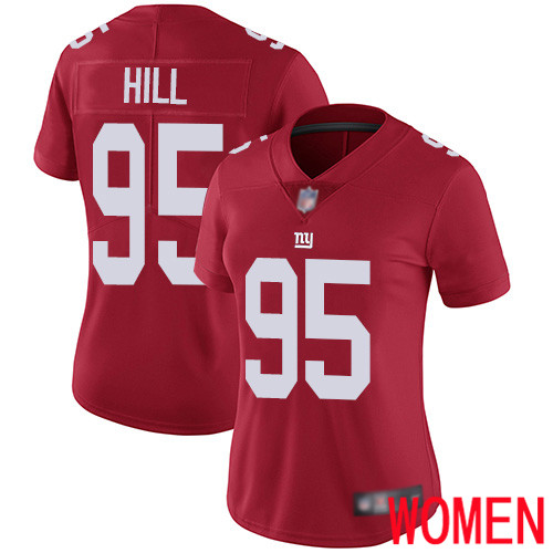 Women New York Giants 95 B.J. Hill Red Limited Red Inverted Legend Football NFL Jersey